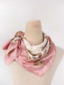 女士印花头巾，时尚户外头巾，适合春、夏、秋季，可用作头巾、领巾、衬里、服装配饰、方巾，用于包裹和装饰头部，也可用作发饰。 - 彩色 - 查看 9