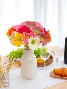 6Pcs Artificial Gerbera Wedding Bridal Bouquet Party Home Office Kitchen Table Center (White, Yellow, Orange, Pink, Rose Red)