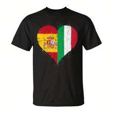 Half Spanish Half Italian A Spain Italy  A Vintage Heart T-Shirt - 黑色4 - 查看 1