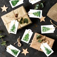 10/60pcs Christmas Watercolor Pine Tree Gift Tags With Golden Stars - Festive Holiday Hang Tags For Wrapping And Box Decoration, Rustic Gift Wrapping|Artistic Gift Tags|Natural Twine Tags