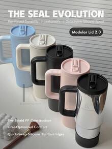 20盎司防漏保温杯，带提手和可折叠吸管，双层真空隔热，冷热饮皆宜，简约旅行杯 - 多色/20oz - 查看 3