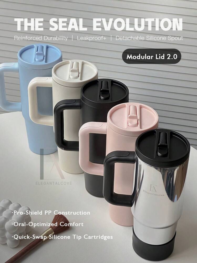 20盎司防漏保温杯，带提手和可折叠吸管，双层真空隔热，冷热饮皆宜，简约旅行杯 - 多色/20oz - 查看 3