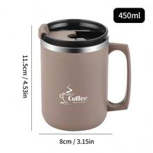 1个450/500毫升304不锈钢咖啡杯，带手柄和盖子，双层保温咖啡杯，防漏茶牛奶水杯，耐热饮水杯，适合学生和成人居家、学校、宿舍、办公室、户外露营、野餐、旅行、返校等场合使用。 - 彩色 - 查看 12
