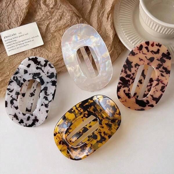 1pc Retro Elegant Leopard Print Acetate Oval Duck Clip Hair Clip, Mermaid Flat Round Hair Clip For Thick Hair, Hair Claw Versatile Hair Accessory, Hair Claws, Hair Slide, Hair Barrettes
