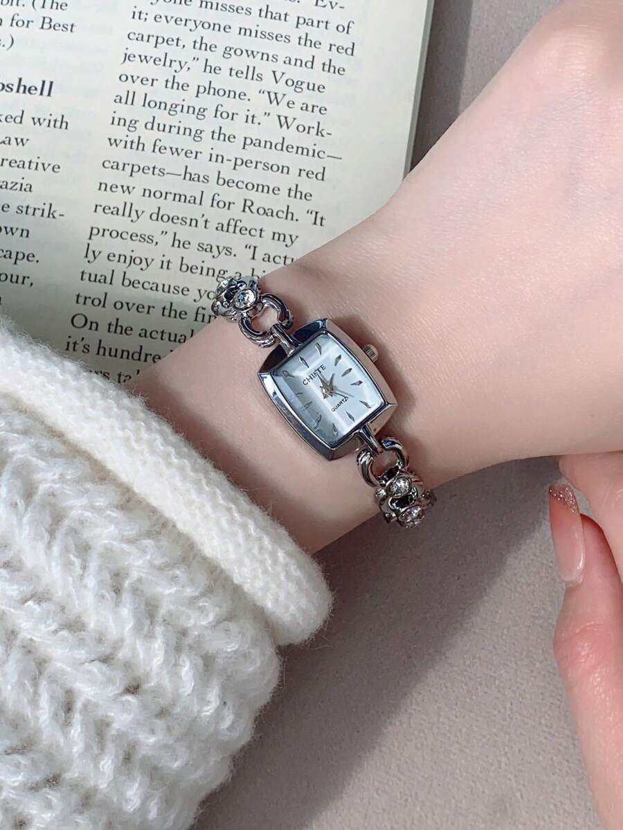 1pc Women's Rhinestone Case Minimalist Dial Elegant Fashion Quartz Watch Suitable For Everyday Decoration