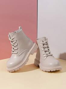 1 Pair Kids Boots, PU Design Heart-Shaped Zipper Thick Sole Boots, Suitable For Boys And Girls, Elementary/Middle School Students, All Seasons, Commuting, Holidays, Parties