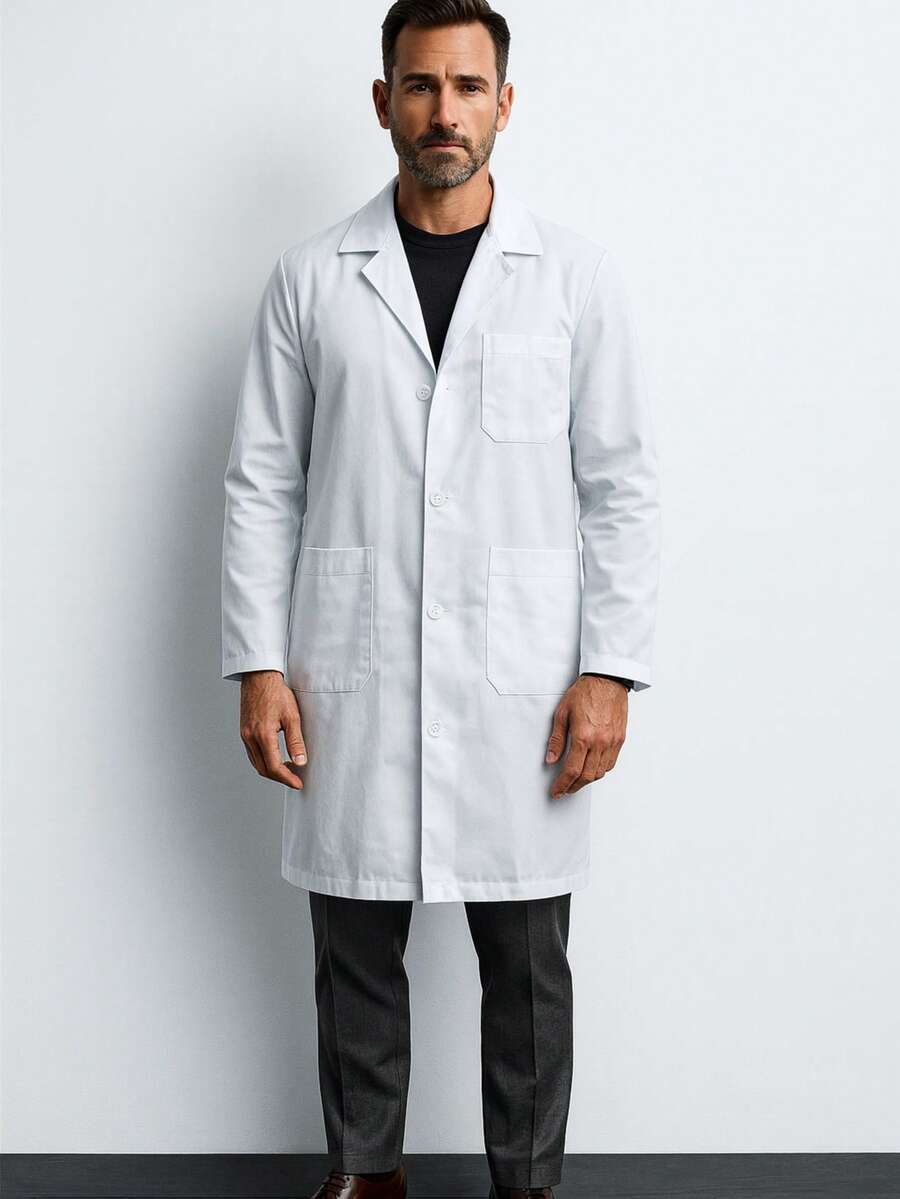 Bata blanca de manga larga estilo básico para prácticas o trabajo  Regular    Botón delantero  Botón  Bolsillo    unisex - Blanco - Ver 1