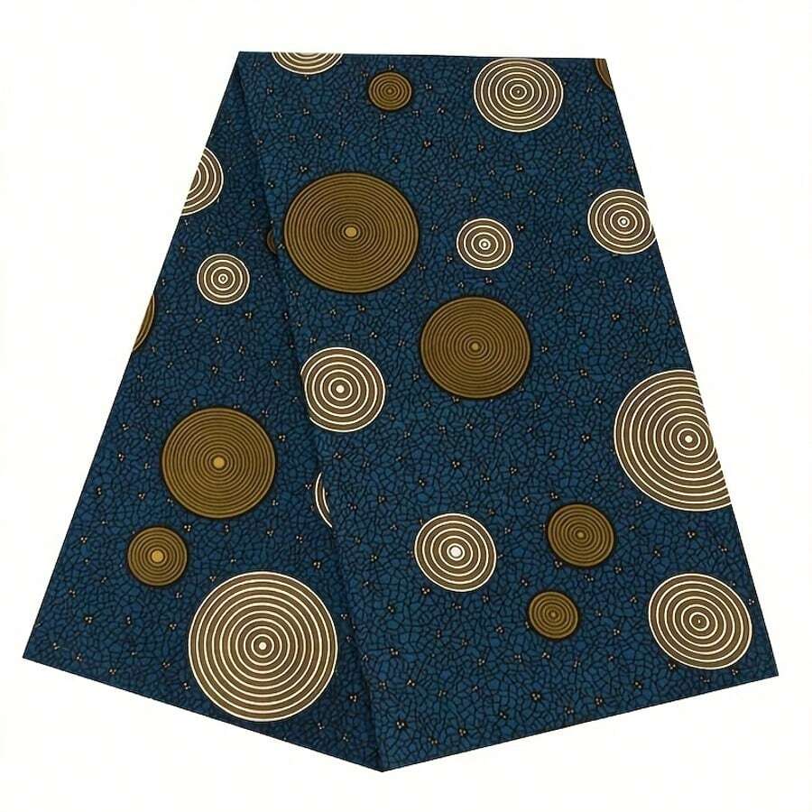 Vải Châu Phi 1/3/6 Yard Polyester In Sáp In Hoa Họa Tiết Hình Tròn Màu Xanh Vải Ankara Châu Phi In Thật Vải Sáp In Dashiki Dùng Trang Trí Tiệc - Nền xanh với các vòng tròn màu trắng - Xem 1