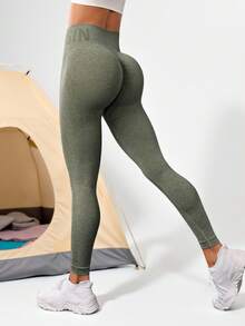 Seamless Wide Waistband Sports Outdoor Leggings - Army Green - View 1