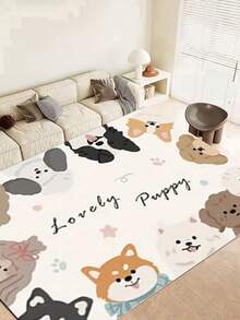 1pc Cartoon Puppy & Bear Pattern Plush Soft Touch Carpet, Suitable For Study, Gaming Room, Living Room, Bedroom, Entrance, Autumn/Winter, Thickened/Fluffy