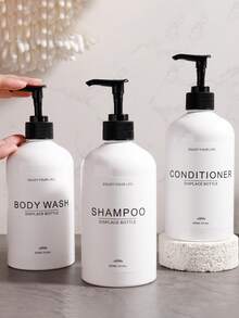 Shampoo-Spender - Nachfüllbare Shampoo- und Conditioner-Flaschen (Bernsteinfarben, 3 Set, 500ml) - Moderne Shampoo-Flaschen für die Dusche - Leere Shampoo-Conditioner-Körperwasch-Spender-Set - Für das Badezimmer - Mehrfarbig - Übersicht 3