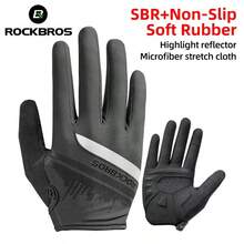 ROCKBROS A Pair Of Long Finger Gloves Non - Slip & Abrasion - Resistant SBR Anti - Slip Soft Rubber High - Gloss Reflective Strips Exclusive Shanghai City Silhouette Pattern Touchscreen - Sensitive For Cycling - Black - View 2