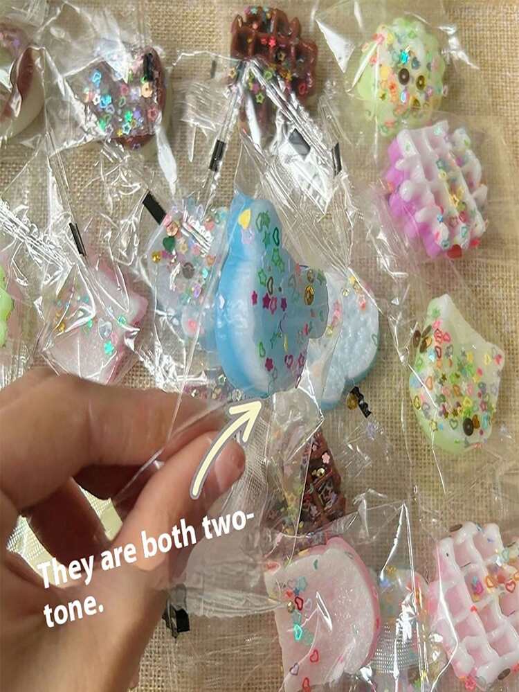 1/5个迷你软甜甜圈和什锦甜点挤压玩具，蓬松芝士蛋糕吐司华夫饼冰淇淋减压玩具，青少年礼物 - 彩色 - 查看 6