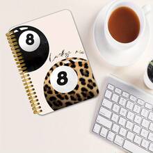 Sổ tay xoắn ốc thiết kế 8 bóng - 50 trang, kích thước 5,5"X8,3", họa tiết da báo và bìa màu hồng nhạt với gáy xoắn màu vàng, dùng để truyền cảm hứng hàng ngày, lập kế hoạch, ghi chú học tập, ghi nhớ công việc, viết lách thẩm mỹ, kiểu phông chữ vui nhộn, văn phòng phẩm thiết thực - A - Xem 6