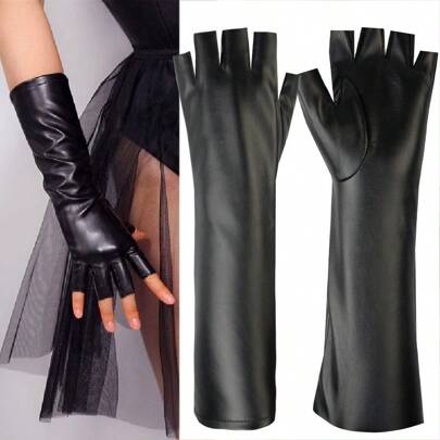 Luvas sem dedos de comprimento médio para Halloween para mulheres, adequadas para fantasias, festas, ensaios fotográficos, apresentações, passarela, cosplay, aquecedores de braço, moda outono/inverno