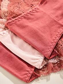 FOVTY 3pcs/Pack Solid Color Lace Trim Elastic Plus Size Women Panties - Multicolor - View 5