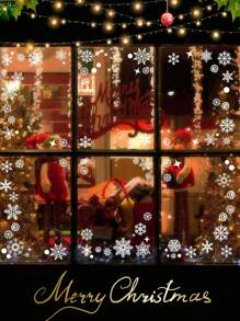 137 片圣诞玻璃窗贴 - 4 张圣诞窗贴雪花圣诞装饰圣诞窗贴节日窗贴冬季装饰 4 张/套，137 片雪花窗贴，圣诞装饰，冬季门背景装饰，白色雪花静态玻璃贴纸， - 彩色 - 查看 7