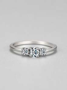 Anello Nuziale In Argento Decorato Con Zirconi Cubici Per Donne, Gioiello Nuziale Elegante Per Matrimonio E Fidanzamento - Argento - Visualizzare 4