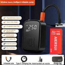 Inflador de neumáticos portátil - Accesorios para automóviles, manómetro digital inalámbrico, compresor de aire portátil para automóviles con luz LED. Inflado rápido, parada automática. El modelo Type-C también tiene una batería de ión de litio integrada de 7.4V 2000mAh, que también se puede usar como banco de energía. Incluye múltiples accesorios de inflado. Inflador de neumáticos mini adecuado para automóviles/motocicletas/pelotas/inflables. Regalo para vacaciones.