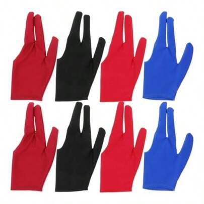 8pcs Finger Gloves 3Finger Billiard Gloves Comfortable Elastic For Beginners And Professionals Assorted Colors For Men And Women