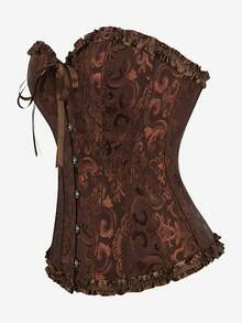 束胸衣，经典束胸衣，露肩甜美修身紧身衣，荷叶边腰部束身衣，露背收腹上衣，适合化妆舞会、万圣节 - 棕色 - 查看 3