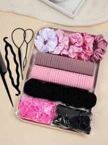1159pcs/Set Basic Fashion Hair Accessories Kit: Includes Satin Scrunchies For Elegant Slouchy Styles, Multi-Color Hair Ties, And Practical Styling Tools Like Comb - Suitable For Girls And Women, Satisfying Daily Needs. Easy To Create Simple Ponytails, Fancy Buns Or Creative Hairstyles, Practical And Useful!, School Stuff, Gifts, Hair Bobbles, Hair Bands, Head Accessories - Multicolor - View 12