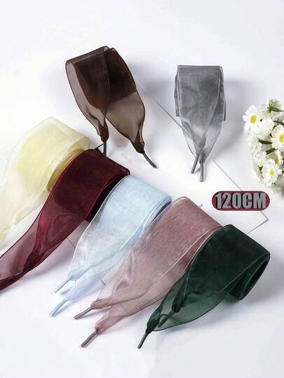 1 Pair 4cm Thick Sheer Tulle Shoelaces, Suitable For Sneakers, Casual Shoes, Fabric Shoes, Transparent Silk White Shoelaces