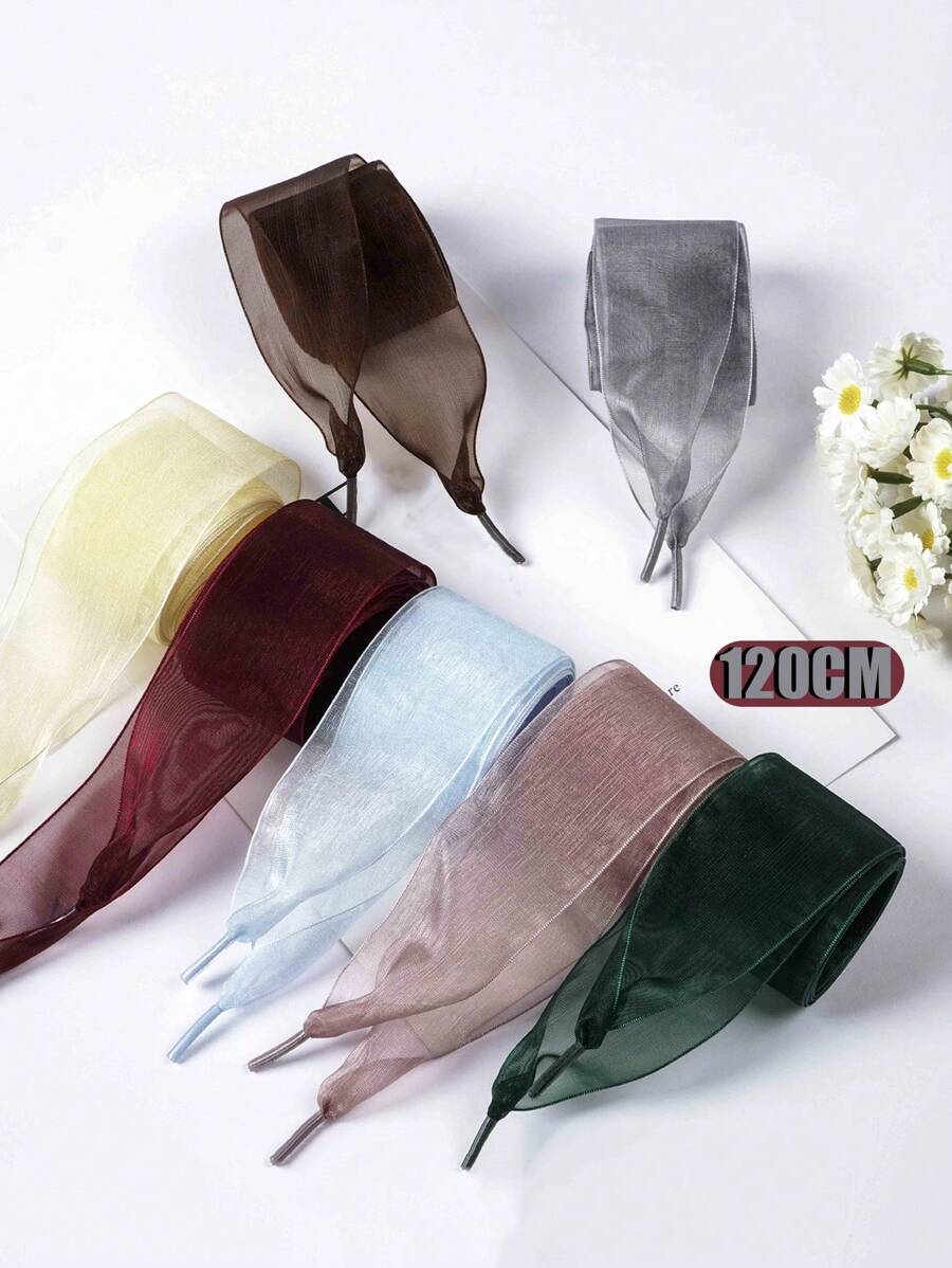 1 Pair 4cm Thick Sheer Tulle Shoelaces, Suitable For Sneakers, Casual Shoes, Fabric Shoes, Transparent Silk White Shoelaces - Multicolor - View 1