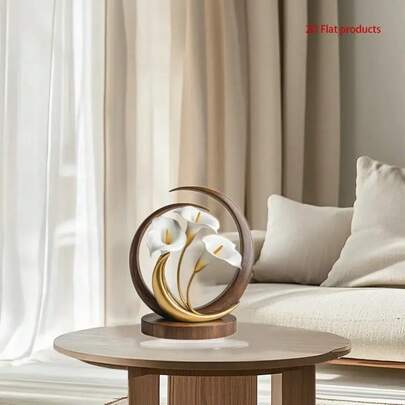 2D Flat White Lotus Themed Desktop Decor, Suitable For Living Room, Kitchen And Bedroom, Great For Holiday Gatherings And Tabletop Display, Comes With Stand, Combines Quality And Aesthetics, Ideal Holiday Gift