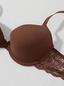 Contrast Color Lace Highly Supportive Wireless Microfiber T-Shirt Bra