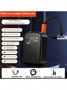 Mini Portable Car Air Compressor, 150PSI Tire Pressure Monitor, With LED Light, Compact High-Power Smart Electric Tire Inflator Pump For Motorcycle, Bicycle, Car, Balls (Note: Wired Version Does Not Include Battery, Only Supports Car Cigarette Lighter Power Supply, Please Purchase Carefully). 7.4V 2000mAh Lithium-Ion Battery - Black - View 17