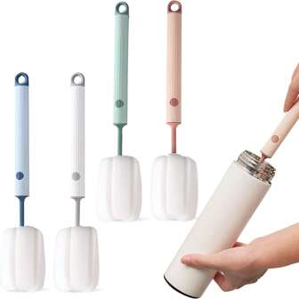 2/1pc Sponge Bottle Brush, Long-Handled Soft Sponge Cup Brush, Sponge Brush Head + PP Handle, Cleaning Head Is Removable And Replaceable, Bottle Cup Cleaning Tool, Kitchen Utensil Cleaner, Portable Manual Operation, Pastel Colors, Ergonomic Textured Grip, For Home Kitchen Use For Cups, Water Bottles, Mugs, Coffee Cups, Wine Glasses, And More, Kitchen Accessories, Christmas Gifts