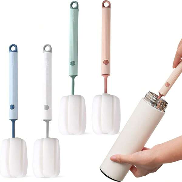 2/1pc Sponge Bottle Brush, Long-Handled Soft Sponge Cup Brush, Sponge Brush Head + PP Handle, Cleaning Head Is Removable And Replaceable, Bottle Cup Cleaning Tool, Kitchen Utensil Cleaner, Portable Manual Operation, Pastel Colors, Ergonomic Textured Grip, For Home Kitchen Use For Cups, Water Bottles, Mugs, Coffee Cups, Wine Glasses, And More, Kitchen Accessories, Christmas Gifts