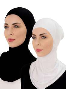 1 件女士内帽头巾头巾帽子头巾时尚纯色下巴弹性头帽和颈巾头带冬季秋季适合 Abaya 日常内帽