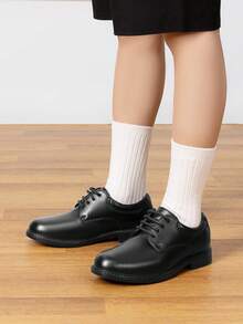 Boys' Classic Lace-Up Oxfords, Comfortable 2.5-Inch Thick Sole Fashion Shoes, Lightweight MD Outsole For Kids (Toddler/Little Kid) - Black - View 3