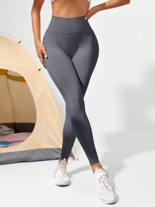 纯色宽腰运动户外紧身裤