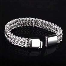 1pc Men'S Stainless Steel Fish Scale Bracelet With Magnetic Clasp - Durable, Stylish Hip-Hop Jewelry For Casual Attire, Wristband|Fish Scale Bracelet|Magnetic Clasp Bracelet - 銀色 - 查看 14