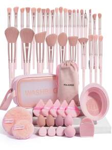 MAANGE 20/21/22/30/40/49pcs Makeup Brush Set, Includes 30pcs Professional Makeup Brushes + 1pc Velvet Makeup Bag + 1pc Facial Cleansing Pad + 1pc Facial Cleansing Bowl, Powder Brush, Blush Brush, Concealer Brush, Contour Brush, Nose Brush, Eye Shadow Brush, Eyebrow Brush, Detail Brush, Great Gift For Women And Girls - Pink - View 4