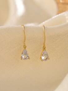 1 Pair S925 Sterling Silver Green Teardrop Zirconia Vintage Elegant Earrings, Birthday, Anniversary, Friend Gift - Water Droplets - View 5