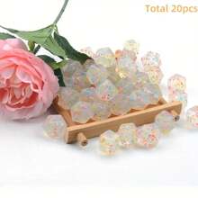 20pcs 15mm Shiny Multicolor Confetti Silicone Beads - Transparent Glitter Multicolor, Suitable For DIY Keychain, Bracelet And Jewelry Making