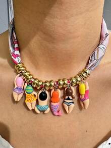 1 件紫红色丝带彩色趣味男孩和女孩游泳吊坠项链、头巾项链、卡通可爱趣味珠宝、个性化 Y2K 女士配饰 - 彩色 - 查看 3