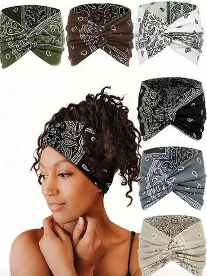 6-Pack Vintage Paisley Pattern Headbands Women's Colorful Headbands Sports Sweatbands Yoga Hair Accessories Bohemian Style (Handmade, A Little Color Difference Is Normal) Autumn Accessories Autumn Head Scarf Women Bandana Fashion Head Wrap Fall Hair Band Winter Bows For Vacation Outfits Woman Summer Boho Holiday Essential Accessories,Travel,Festival,Birthday