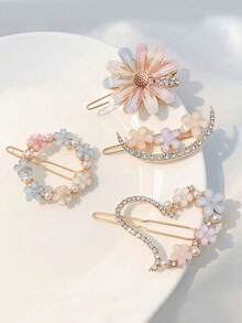 4pcs/Set Daisy Bangs Clips (Random Color), Claw Clips, Hair Claws, Clips For Hair, Hair Slide, Hair Barrettes, School Stuff