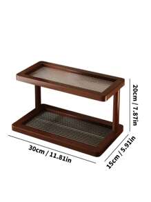 Two-Tier Bamboo Countertop Storage Rack - Easy To Assemble, With A Transparent Acrylic Base, An Elegant Storage Rack For Cosmetics, Perfumes, And Skincare Products, Suitable For Kitchen And Dining Room Storage, Can Hold Mugs And Water Cups - Natural Bamboo Surface, Space-Saving Home Decor And Countertop Storage Rack - Walnut - View 7