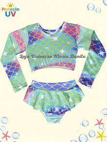 Children's Bikini Long Sleeve Top Beachwear Pool - màu xanh lá - Xem 1