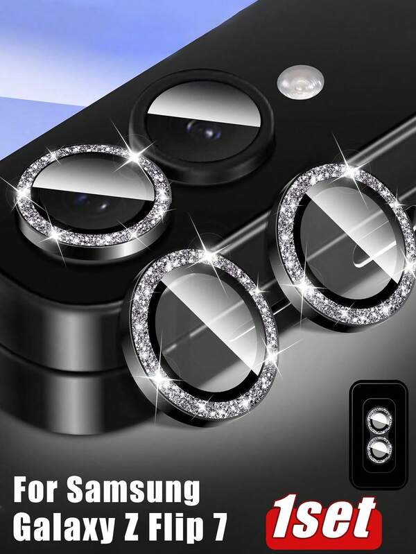 1 set de protecteur d'objectif de caméra, protecteur d'écran en verre trempé pour caméra, autocollant d'anneau métallique avec alignement automatique du flash, convient pour un usage quotidien, au bureau et à la maison, étanche, antichoc, anti-chute, anti-rayures, anti-traces de doigts, compatible avec la couverture complète du Galaxy Z Flip 7