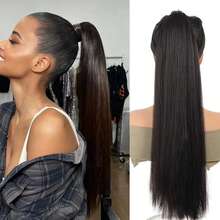 18 Zoll/20 Zoll/22 Zoll/24 Zoll/26 Zoll/28 Zoll/32 Zoll lange gerade Perücke Pferdeschwanz, Haarband Pferdeschwanz, Gummiseil Pferdeschwanz