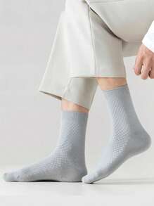 1/5/10 Pairs Men's Waffle Pattern Business Crew Socks, Double Needle Comfortable Big Open Formal Socks, Men's Office Socks, Suitable For Daily Use, Fall Socks