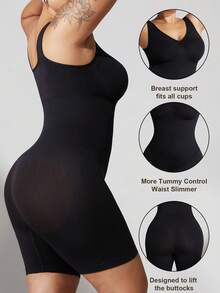 1件装女士加大码塑身衣收腹平腹束腰提臀连体衣无缝短裤内衣内裤 - 黑色 - 查看 2