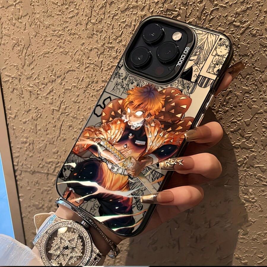 Funda de teléfono Cool Anime D-Demon Slayers compatible con 16 15 14 13 12 11 Pro X XR XSMAX 8 Plus, cubierta trasera mate anti-caída - Negro - Ver 1